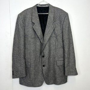 Vintage Western Blazer Jacket Wool Blend Gray Herringbone Men Size 46 Tall